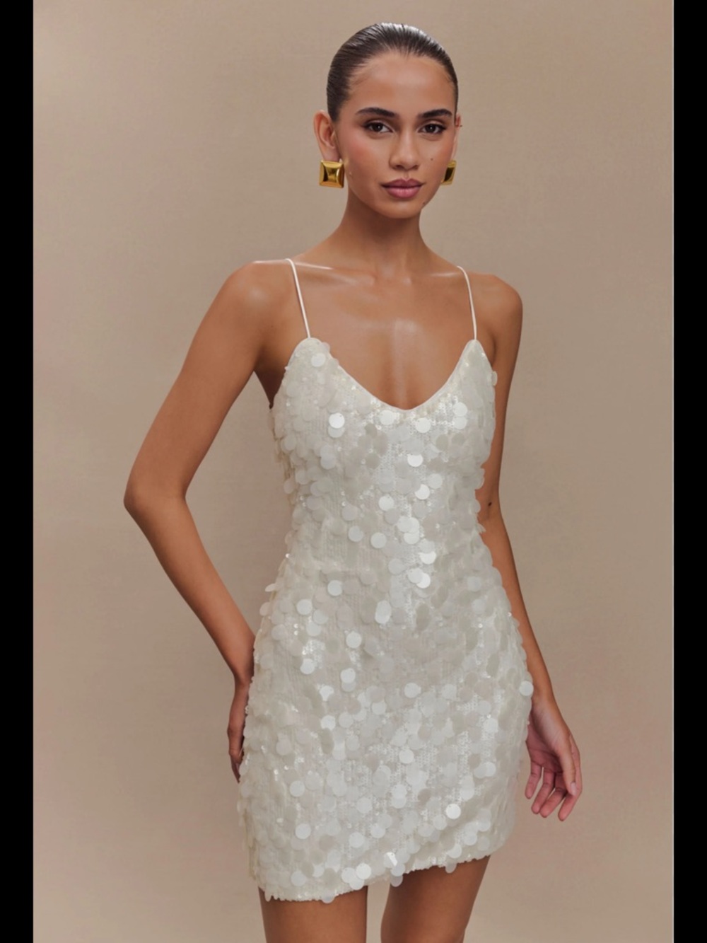 Meshki White Sequin Mini Slip Dress